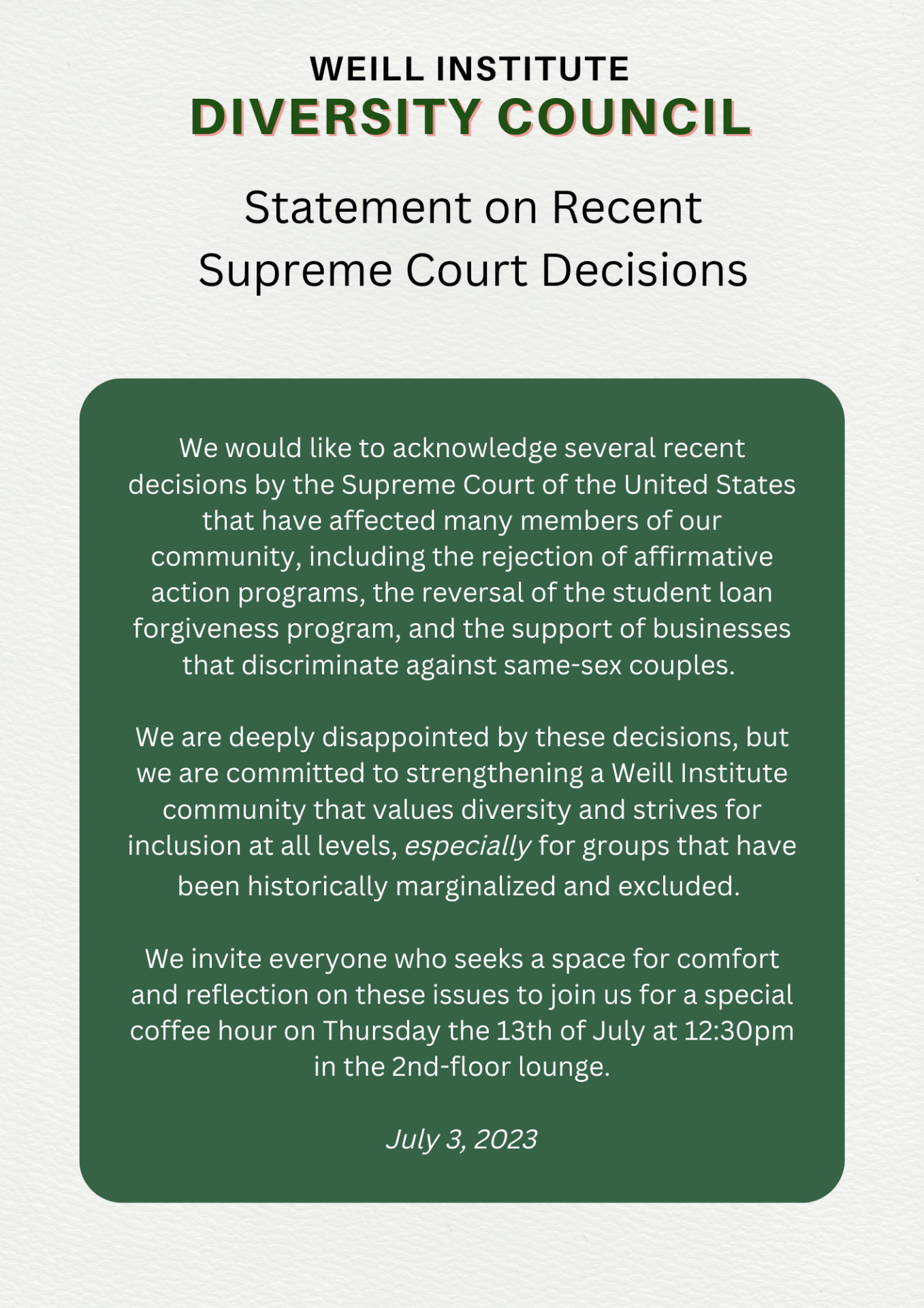 Statement on recent supreme court decisions.